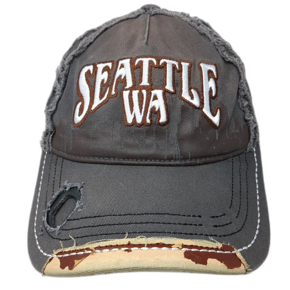Seattle WA Strapback Hat Gray One Size Adjustable Embroidered Outdoor